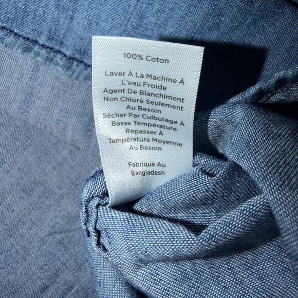 Talbots Button Back Womens Size Large Chambray Long Sleeve Popover V-Neck Top - Picture 3 of 6